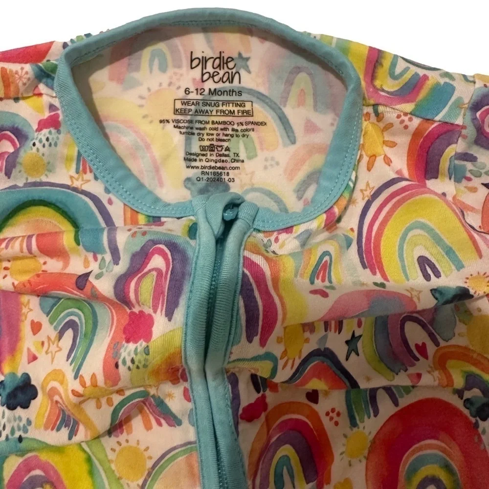 Birdie Bean Bamboo Zipper Pajamas - 6-12M - Rainbow Print - Picture 3 of 3